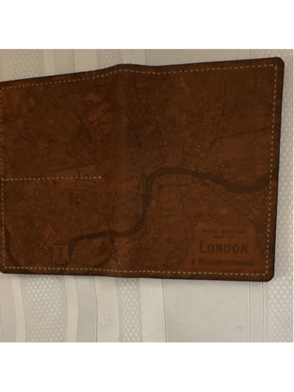 Leather Passport/ID Wallet Organizer with Card Slots, London Map Design, Brown - Picture 5 of 7